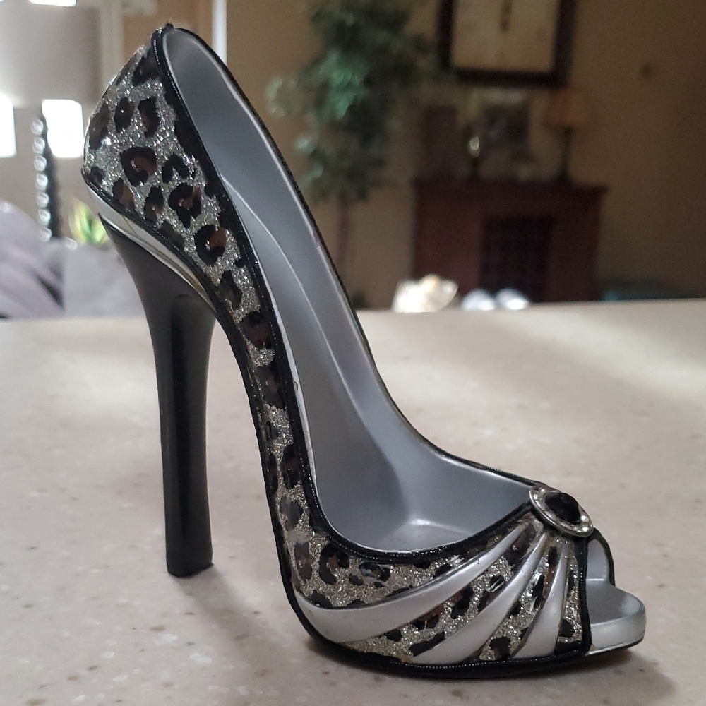 Phone Holder-Leopard Print Peep Toe Stiletto Heel